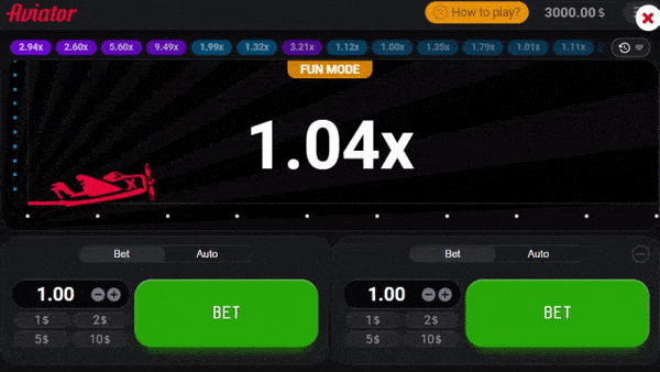 Animation du jeu Aviator en action